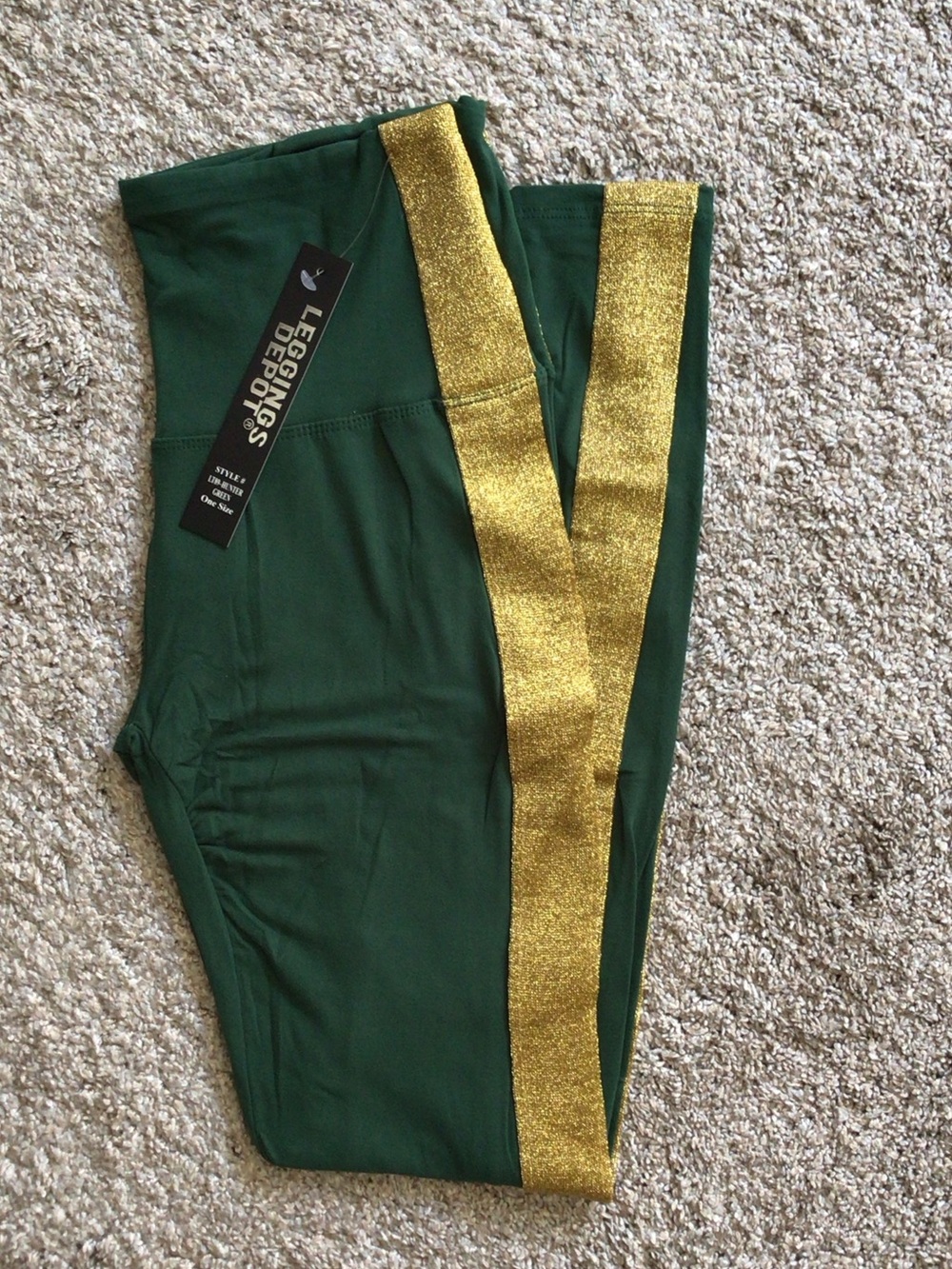 Leggings Depot Emerald Green Leggings with Gold Side Stripe